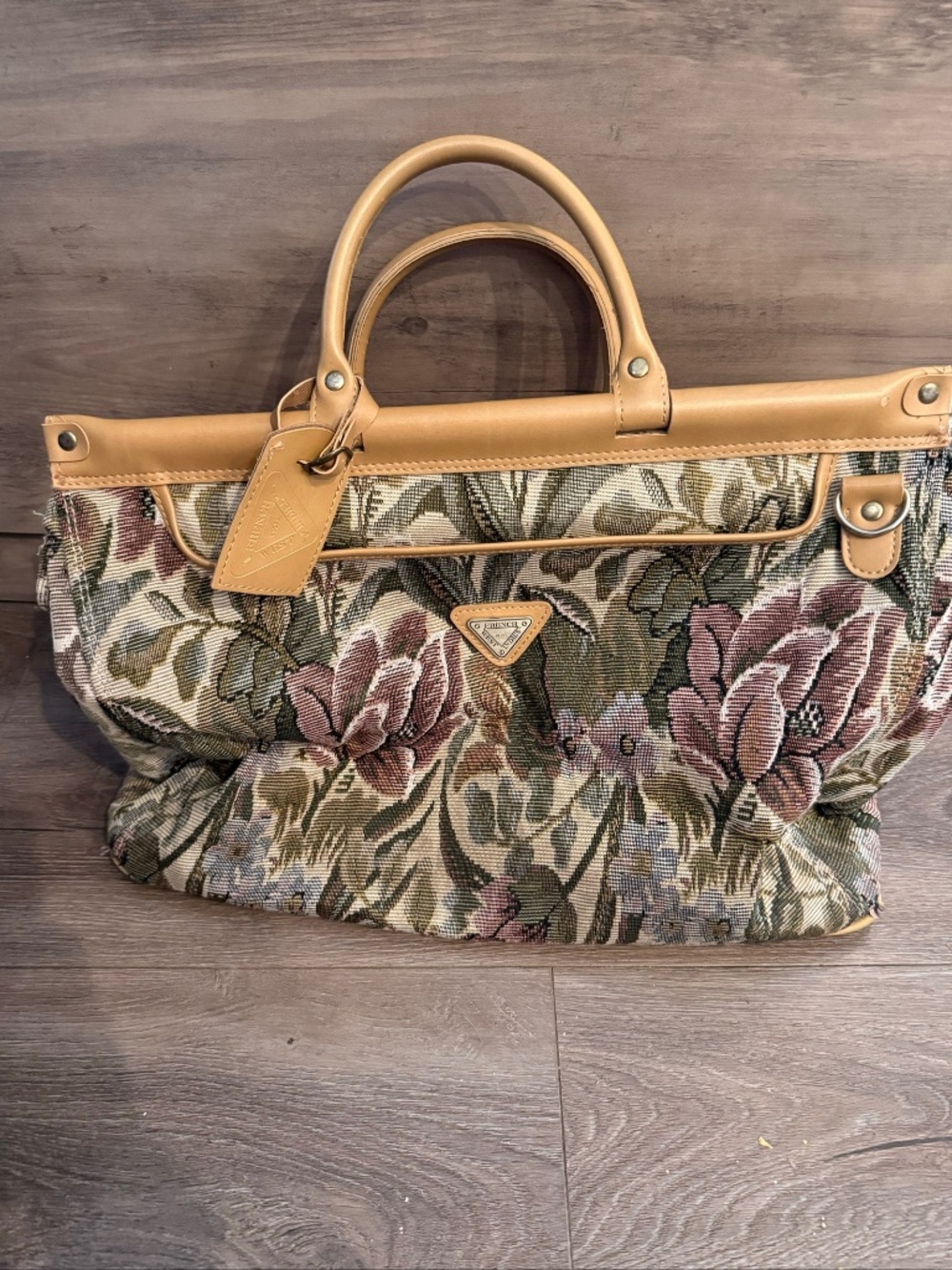 Vintage French West Tapestry Floral Tote Bag